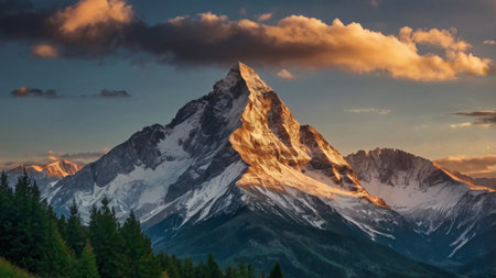 Matterhorn peak at sunset, Zermatt, Switzerland.の写真素材