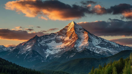 Matterhorn peak at sunset in the Alps, Switzerlandの写真素材