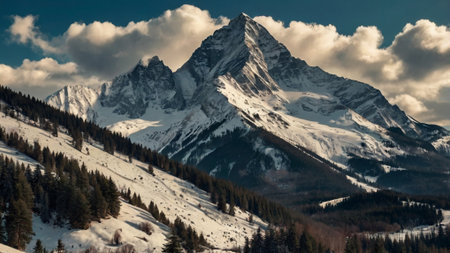 Mountain landscape with snow-capped peaks
