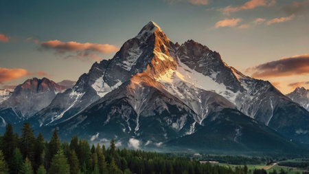 Panoramic view of Mount Matterhorn at sunset, Zermatt, Switzerland