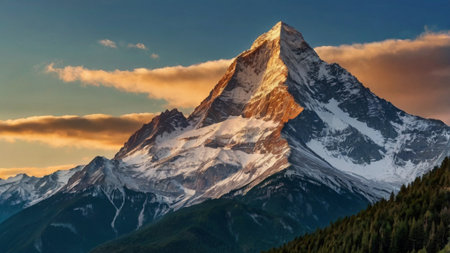 Matterhorn mountain peak at sunset, Zermatt, Switzerlandの写真素材