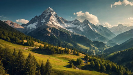 Mountain landscape. Panoramic view of the mountains in the Alps.の写真素材