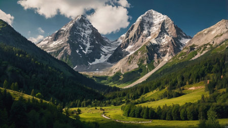 Panoramic view of the mountain range in the Swiss Alps.の写真素材