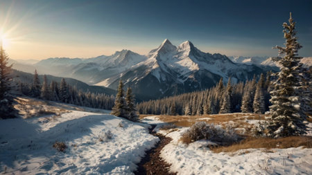 Beautiful winter landscape in the mountains. Panoramic view.の写真素材