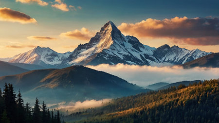Matterhorn peak at sunrise in the misty morningの写真素材