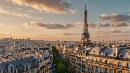 Eiffel tower in Paris, France. Panoramic view of Paris from the Eiffel tower.