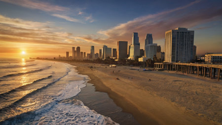 Panoramic view of Miami skyline at sunset, Florida.の写真素材