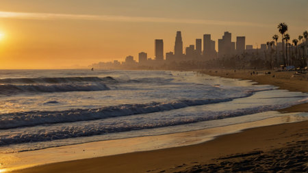 San Diego skyline at sunset, California, United States of America.