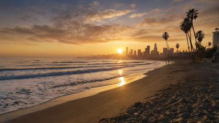 Sunset at a California beach, USAの写真素材