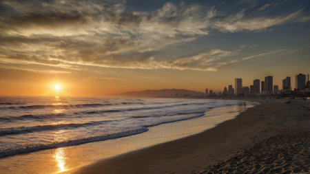 Sunset at the beach in Benidorm Costa Blanca Spainの写真素材