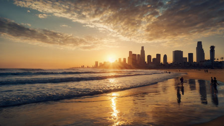 Panoramic view of San Diego skyline at sunset, California, USAの写真素材