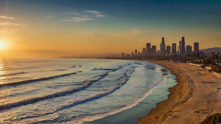 Panoramic view of San Diego skyline at sunset, California, USAの写真素材