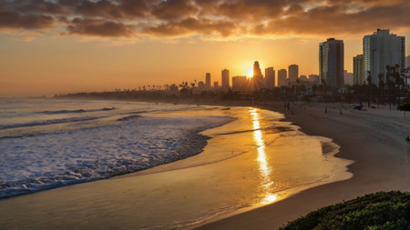 Beautiful sunrise over a beach in Californiaの写真素材