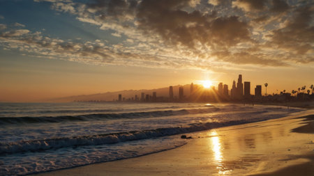 Sunset on the beach in San Diego, California, USA.の写真素材