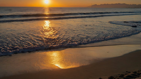 Sunset on the beach of Playa de las Americas, Tenerifeの写真素材