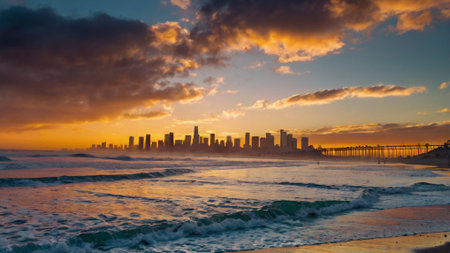 Panoramic view of Miami Beach at sunset, Florida, USAの写真素材
