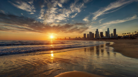Sunset on the beach. Panoramic view.の写真素材