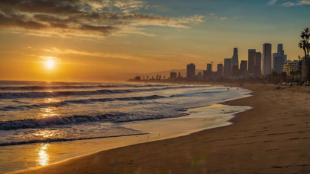 Sunset on the beach in San Diego, California, USA.の写真素材