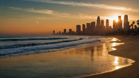 Sunset on the beach in San Diego, California, USA.の写真素材
