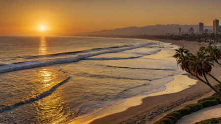 Sunset at Playa de las Americas, Tenerife, Canary Islands, Spainの写真素材