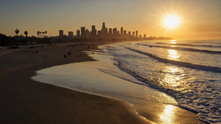 Sunset at the beach in Los Angeles, California, USA.の写真素材