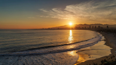 Sunset at the beach of Benidorm, Costa Blanca, Spainの写真素材