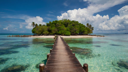 Tropical island. Wooden pier on the seaの写真素材