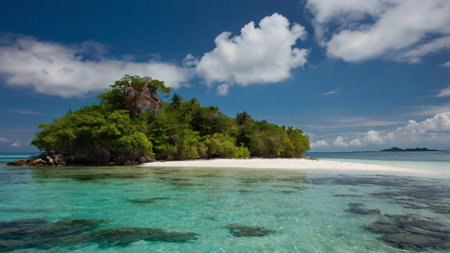 Panoramic view of tropical island at Seychelles.