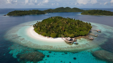 Aerial view of a small uninhabited island.