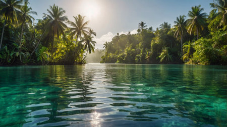 Palm trees on the islandの写真素材