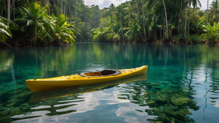Kayak on the turquoise water of a tropical lake.の写真素材