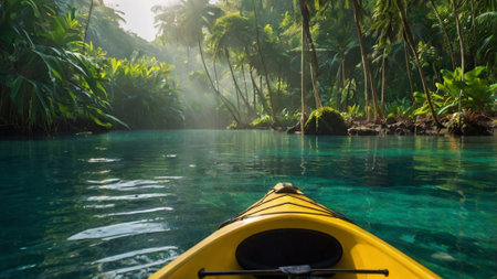 Kayak in the tropical lagoon of the island of Sri Lanka