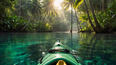 Kayak in the tropical forest. Kayak on the ocean.の写真素材