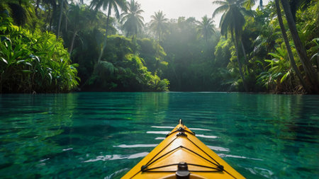 Kayaking in the tropical waters of the indian ocean, Sri Lankaの写真素材