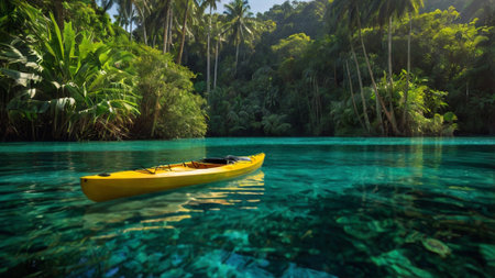 Kayak in the turquoise water of a tropical lagoon