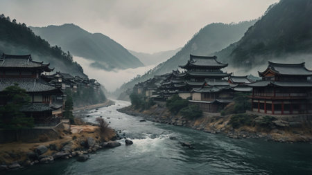 Scenic view of traditional chinese architecture in yinchuan, Chinaの写真素材