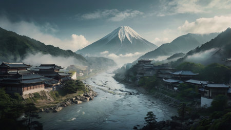 Mt. Fuji and the river in Shizuoka, Japanの写真素材