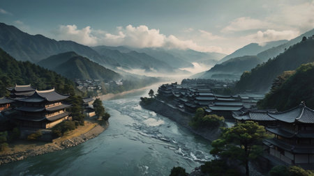 Landscape view of the ancient town of Zhejiang, Chinaの写真素材