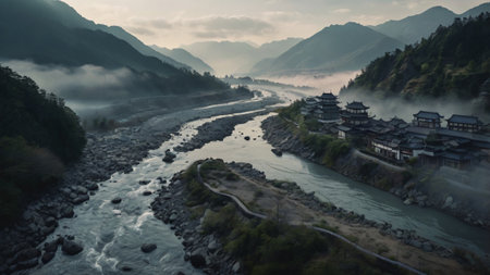 Landscape view of the Hengshan ancient village in Chinaの写真素材