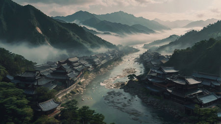 Landscape view of Wuyuan Mountain, Jiangxi, Chinaの写真素材