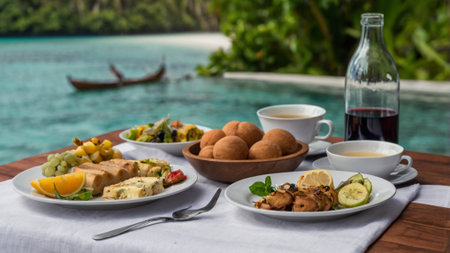 Traditional breakfast on the beachの写真素材