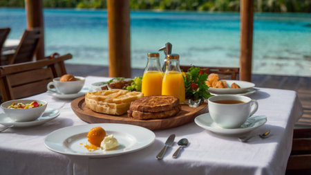 Breakfast on the beach at Seychelles, Maheの写真素材