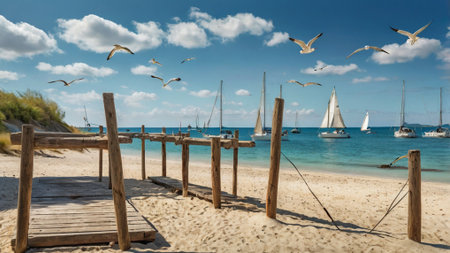 Seagulls on the sandy beachの写真素材