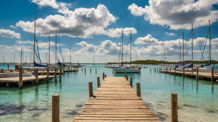 Panoramic view of marina in Cayo Largo, Cubaの写真素材
