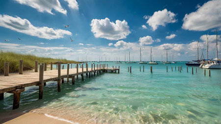 Beautiful panoramic view of a pier in the ocean.の写真素材