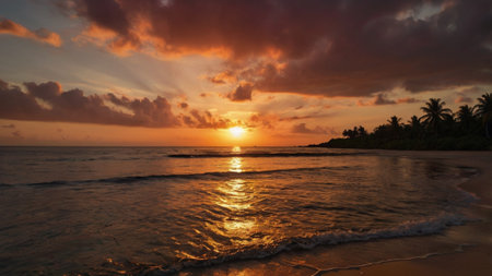 Beautiful sunset on the beach of the Caribbean island of Barbadosの写真素材
