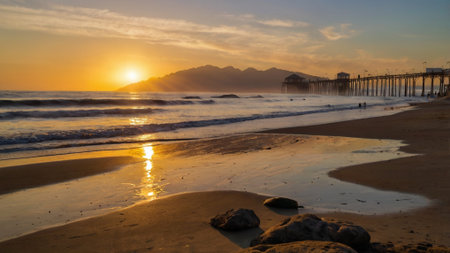 Sunset at the beach in San Diego, California, USA.の写真素材