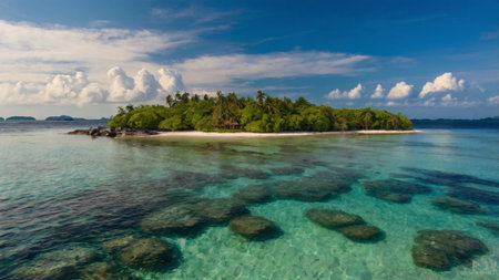 Panoramic view of a small island in the Indian Ocean.の写真素材
