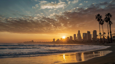 Sunset on the beach in San Diego, California, USA.の写真素材