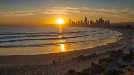 Panoramic view of San Diego coastline at sunset, California, USAの写真素材